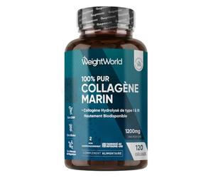 Collagene Marin Gelules Pur Type 1 & 3, 120 Gélules Multi-Usages, Peptide de Collagene Marin Hydrolysé, 1200mg sans Additifs ni OGM, sans Gluten ni Stéarate de Magnésium, 2 Mois d'Approvisionnement