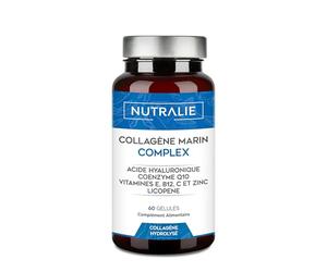 Collagène Marin Hydrolysé + Acide Hyaluronique Q10 Vit C E - Peau - Vitamines C E et Q10-100% Peptides de Collagène de Type I - 60 gélules Nutralie