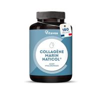 Collagène Marin Naticol® 800 mg + Acide Hyaluronique & Vitamine C - Peau, Os & Cartilages - Collagène Breveté Haute Qualité - 180 Gélules (Cure 2 Mois) - Sans Gluten - Fabriqué en France - Vitavea