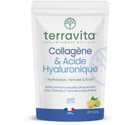 Collagène Marin Peptan + Acide Hyaluronique 200mg | Hydratation, Fermeté et Éclat de la Peau | Diminution des Rides Démontrée | 233g de Poudre Goût Citron/Citron Vert | Made in France | Terravita