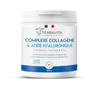 Collagène Marin Peptan + Acide Hyaluronique 200mg + Vit C | Hydratation, Fermeté et Éclat de la Peau | Diminution des Rides Démontrée | 219g de Poudre Goût Neutre | Filière Française | Terravita