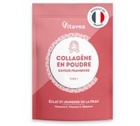 Collagène Poudre Saveur Framboise - 6800mg par jour - Peptides Hydrolysés Types 1 - 2000 Da - Eclat & Jeunesse de la Peau - Hautement biodisponible - Fabriqué en France - Vitavea