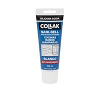 Collak - Sanisell Silicone acide anti-moisissure pour salles de bains et cuisines - Mastic professionnel résistant à la moisissure et à l'eau - Blanc ou translucide - 125 ml et 280 ml (blanc, 125 ml)