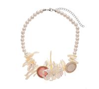 Collana di fiori bianchi - resina geometrica in stile spiaggia - imitazione di collare di perle - accessorio caratteristico, elegante e elegante