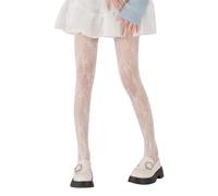 Collant Blanc Femme en Dentelle Florale Creuse - Collants de Ballet Avec Résille et Jupe Blanche - Fins（L）