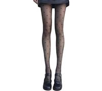 Collant Doublés Polaire Pour Femme, Leggings D'hiver Épais Et Chauds Imprimés Love, Collants Élastiques À Pois Et Nœud Translucides(Black Bow 200g)