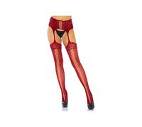 Collant Effet Porte-Jarretelles 1781 en Dentelle & Résille Rouge