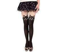 Collant Femme Sexy Queue De Chat Tatouage Motif Sur Genoux Fibre Polyester Taille Unique Noir