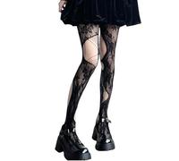Collant gothique Harajuku sexy asymétrique en maille déchirée avec motif floral rose jacquard transparent 2026