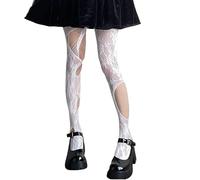 Collant gothique Harajuku sexy asymétrique en maille déchirée avec motif floral rose jacquard transparent 2026