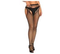 Collant Ouvert Femme Sexy, Collant Resille Femme Creuse à Quatre Côtés Side Cuisse Ouvert Strass Bas Slim Bling Porte Jarretelle Comfortable Tendance Respirante Filet Tentation pour Saint Valentin
