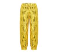 Collant Paillette Fille 12 Ans - Pantalon Ample À Paillettes pour Enfants Jazz Hip Hop Danse De Rue Haren Costume De Danse pour Garçons Et Filles (Yellow 7-8 Years)