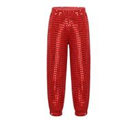 Collant Paillette Fille 6 Ans - Pantalon Ample À Paillettes pour Enfants Jazz Hip Hop Danse De Rue Haren Costume De Danse pour Garçons Et Filles (Red 5-6 Years)