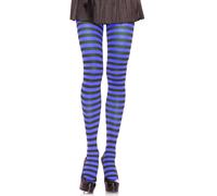 Leg Avenue - Nylon Stripe Tights, Taille Unique (Noir, Bleu Roi)