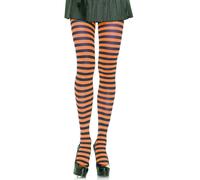 Leg Avenue Collant Nylon Rayures (Noir/Orange)