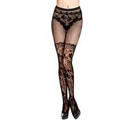 Collant Resille Noir Motif Bas Culotte Floral, Noir, Taille Unique T1 à T3 (36-38-40)