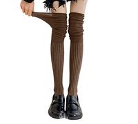 Collants à motifs marron clair pour femme - En coton tricoté solide - Chaussettes longues au genou - Chaussettes supplémentaires - Jarretière avec bas, C, taille unique