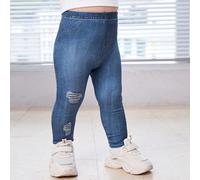 Collants À Taille Élastique Pour Bébé Fille Imprimé Effet Denim 6-9M,9-12M,12-18M,18-24M,2-3YLettresImitation d'imprimé jeans