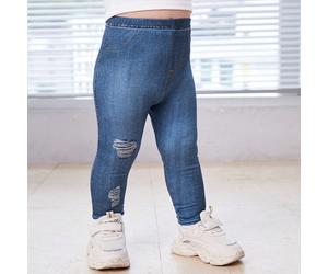 Collants À Taille Élastique Pour Bébé Fille Imprimé Effet Denim 6-9M,9-12M,12-18M,18-24M,2-3YLettresImitation d'imprimé jeans