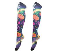 Collants au-dessus du genou motif fantôme coloré Happy Halloween pour femme - Chaussettes hautes pour le travail - Jambières des années 80 pour femme pour Halloween
