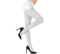 Collants blancs à paillettes pour le Nouvel An, 40 deniers, XL