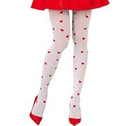 Collants blancs avec cœurs rouges pour femme - Reine de cœur Alice au pays des merveilles Cupido