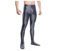 Collants blancs en nylon brillant pour homme - Taille haute - Collants en nylon classiques - Pantalon long - Collants fins - Huile - Brillant - Legging sport brillant - En nylon lisse, O gris., M