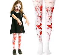 Collants blancs et rouges tachés de sang pour enfants - Halloween fille zombie infirmière diable accessoire de costume d'horreur - Vêtements de faux sang pour enfants âgés de 7 à 12 ans - 1 paire de