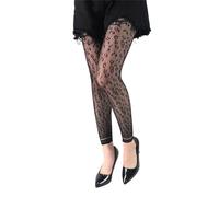 Collants de cheville vintage pour femme - Motif floral - Sans pieds - En maille - Alternative sombre, Imprimé léopard noir, taille unique