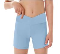 Collants de yoga pour enfants et filles, pantalon court d'entraînement taille haute, short de sport athlétique de couleur unie, bleu ciel, 4-5 ans
