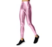 Collants d'hiver doublés pour femme - Stretch - En cuir synthétique - Taille haute - Pantalon de yoga - Pantalon crayon - Pantalon étroit - Argenté, Rose, L