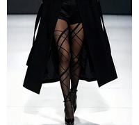 Collants élégants asymétriques à motif diamant pour femmes grandes tailles, noirs, haute élasticité, convenant à toutes les saisons. Ces collants transparents grande taille sont polyvalents et peuvent