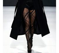 Collants élégants asymétriques à motif diamant pour femmes grandes tailles, noirs, haute élasticité, convenant à toutes les saisons. Ces collants transparents grande taille sont polyvalents et peuvent