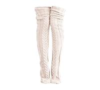 Collants en tricot torsadé extra long pour filles et femmes - Bas d'hiver au-dessus du genou - Entrejambe ouverte, beige, Taille unique
