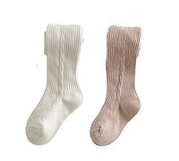 Collants Enfants Filles Coton Lot De 2, Collants Legging à Pieds Pour Enfants, Respirant Absorbe La Sueur Noeud Collants Oreilles De Tricot Latéral (Blanc + Rose,M)