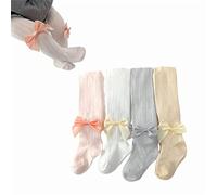 Collants Enfants Filles Coton Lot De 4, Collants En Maille Respirante Pour Tout-petits, Legging D'été Pour Bébé Nouveau-né Avec Nœud Aux 0-6 Ans (4 Couleurs,6-12 Mois)