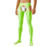 Collants extensibles pour homme - Sous-vêtements légers - Effet mouillé - Legging - Slip ouvert - String en latex - Lingerie avec bas autofixants - Longueur cuisse - Clubwear, R vert., M