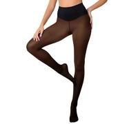 Collants fins élastiques doublés avec design sans couture pour un confort hivernal chaleureux, marron, L