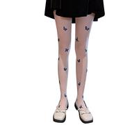 Collants Imprimés Collants Creux Chaussettes Femmes Bleu Papillon Bas Bas Bas Collants Ultra Minces Sexy, Blanc., taille unique