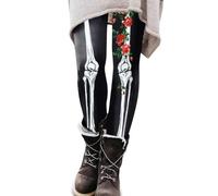 Collants Jour des Morts Rose 2026 - Legging mexicain De Los Muertos Costume et Habillage Squelette Chaussettes Halloween pour femmes et filles, taille M, Noir , L