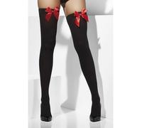 Collants Opaques Noirs Avec Des Nœuds En Satin Rouge Accessoire De Déguisement