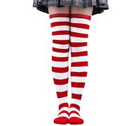 Collants opaques pour femme - Chaussettes hautes au-dessus du genou - Bas à rayures larges pour jambières phosphorescentes, blanc, Taille unique