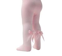 Collants pour bébé fille avec imprimé cœur avec nœud en ruban et pompons en coton riche pour nouveau-né - 5 ans, Imprimé chevrons roses (nœud T120), 2-3 Years