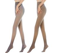 Collants pour Femmes Collant Polaire Chaud Faux Translucide Collant Opaque Collant Chaud Hiver Doublé Collant Polaire Thermique Extensible Collant Leggings Taille Haute(90g,2pc Gris+Café Translucide)