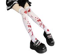 Collants sanglants d'Halloween pour femme, costume d'Halloween sexy effrayant, tenue clown, bas blancs sanglants, accessoires collants, chaussettes de cosplay avec éclaboussures de sang, chaussettes
