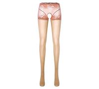 Collants sans entrejambe brillants à l'huile pour femmes collants extensibles Lingerie de sport (Coffee, XL)