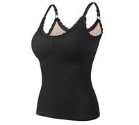 Collants thermiques pour femme - Sans manches - Col en V - Gilet avec soutien-gorge intégré - Sous-vêtements doublés en polaire - Débardeur thermique - Camisole - Hauts d'hiver, Noir , taille unique