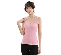 Collants thermiques pour femme - Sans manches - Col en V - Gilet avec soutien-gorge intégré - Sous-vêtements doublés en polaire - Débardeur thermique - Camisole - Hauts d'hiver, Rose, taille unique