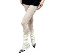 Collants vintage en dentelle sergée à pois pour femmes, esthétiques, roses florales, collants creux, collants en dentelle creuse, Lait blanc, Taille unique