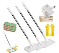 Collapsible Lot de 3 serpillères jetables avec poignée de 99 pouces pour nettoyage humide et sec, mini balai pratique pour changer les lingettes, balai plat portable avec 4 chiffons réutilisables